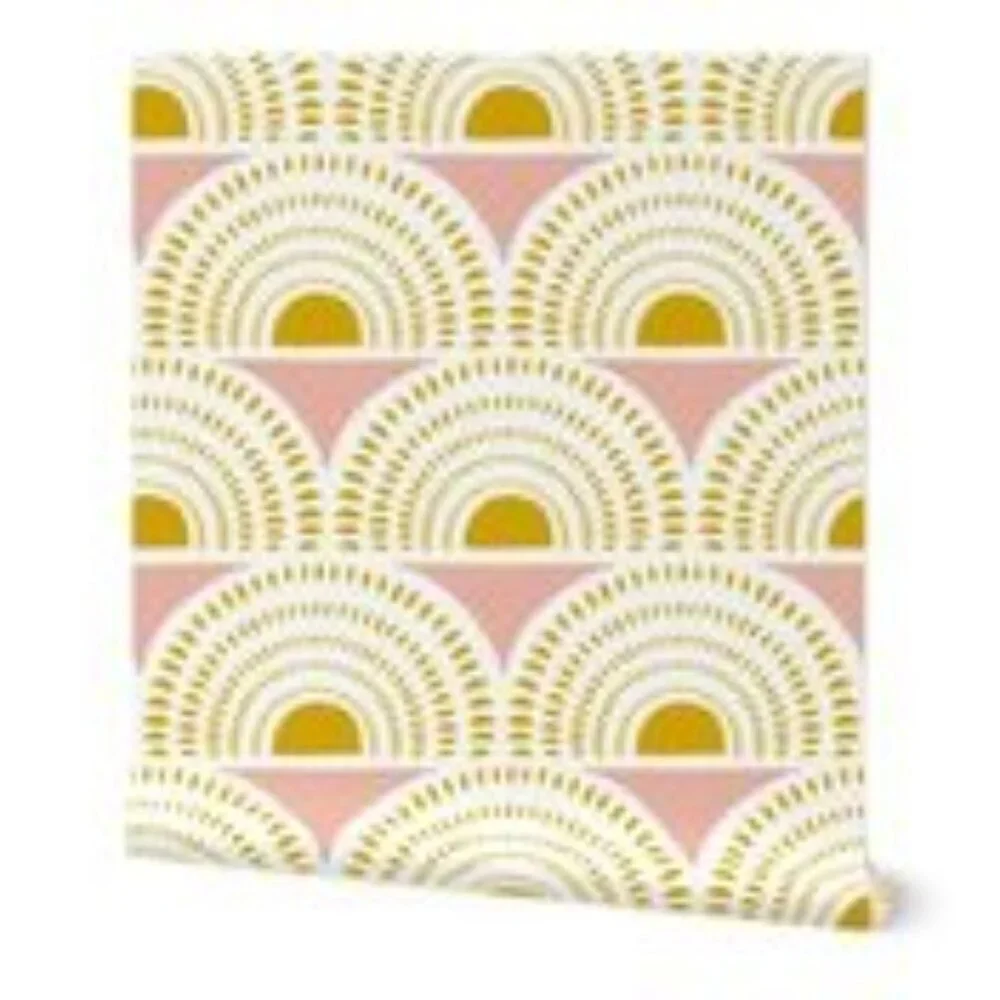 Spoonflower Prepasted Removable Smooth Wallpaper Aurora- Blush and Goldenrod Geo
